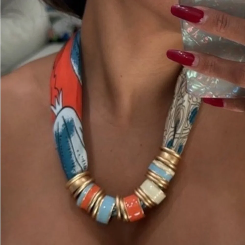 NWT ⚜️🧡💙⚜️ Piper K Adjustable Satin Scarf Necklace